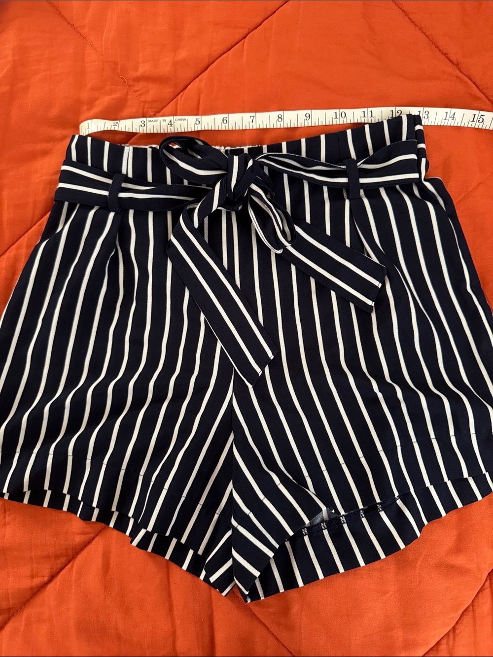 Have Navy & White Vertical-Stripe Tie-Waist High-Rise Shorts